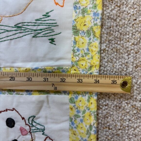 9 Panel Hand Embroidered Handsewn Baby Blanket Precious Moments Rabbit Duck Bear - Picture 4 of 12